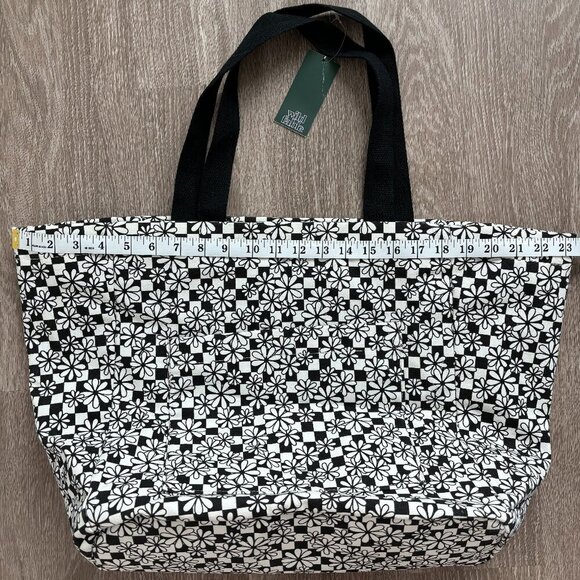 Wild Fable Tote Black White Floral Checkered Beach Bag Hippie Summer Sustainable - Picture 5 of 6